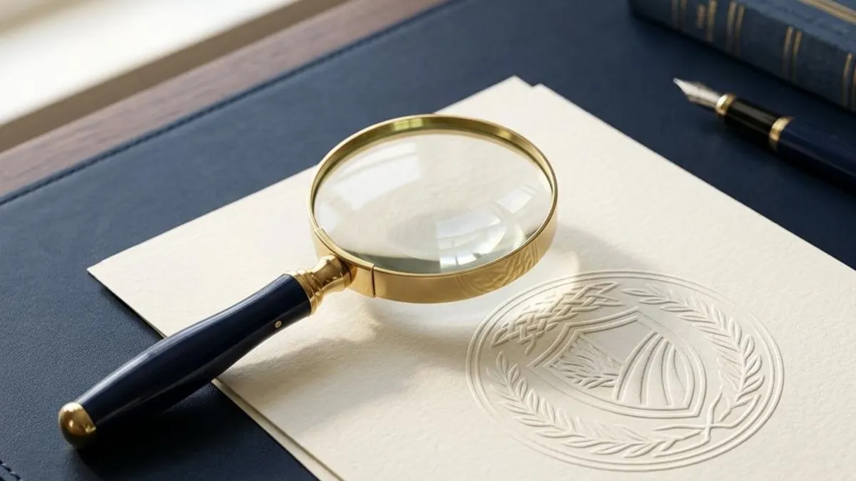 A magnifying lens resting on a structured architectural plan