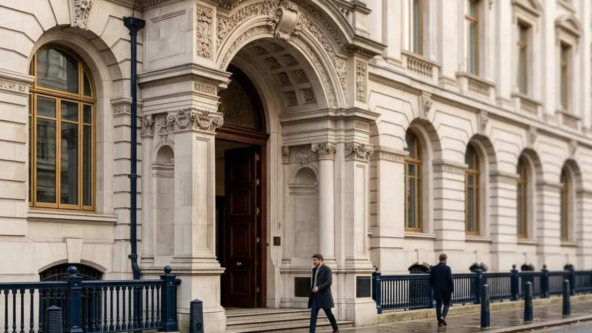 Several clear stone pathways leading to separate institutional doorways